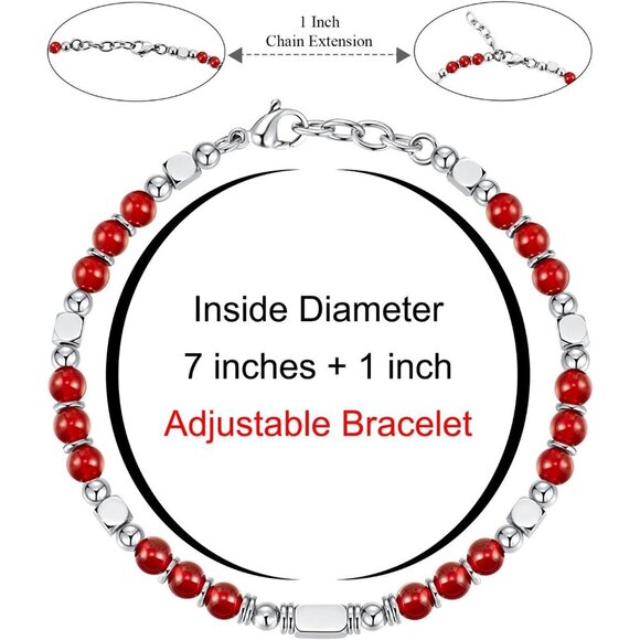 Silver & Red Boho Beaded Bracelets for Women Trendy Jewelry Gifts for Lover - Picture 4 of 7